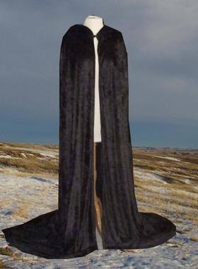 黑色天鹅绒斗篷丝绒披风将军演出连帽长外套汉服套装电视剧服装