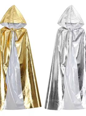 万圣节披风金银色亮面斗篷COS王子公主舞台表演服吸血鬼连帽长袍*
