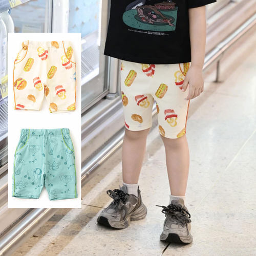 日本 BITZ 2026夏儿童卡通热狗汉堡动物5分高弹力松紧紧身裤短裤