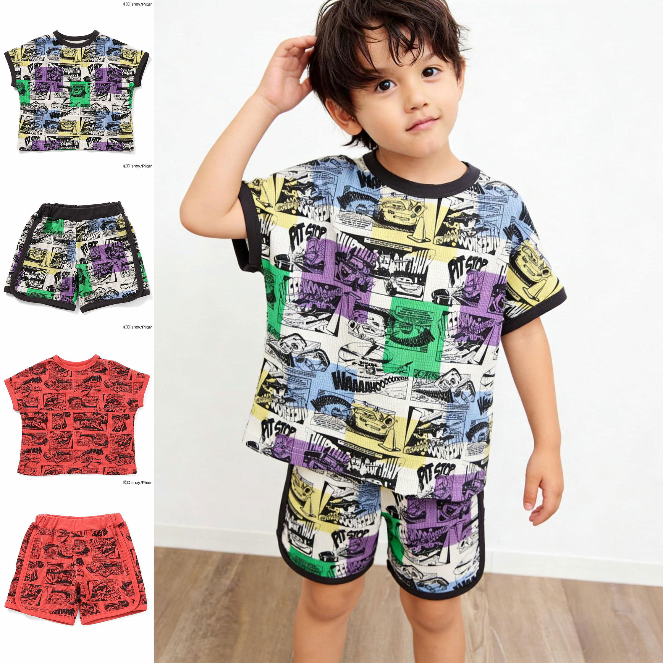 日本迪士尼 BREEZE 2026夏儿童卡通漫画插画满印T恤短裤运动套装