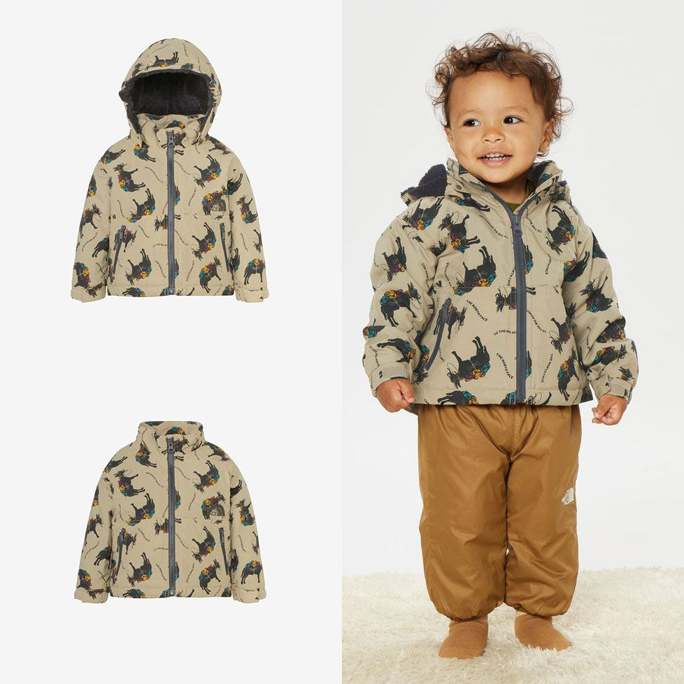 日本北面the north face2024冬儿童连帽加厚羊羔绒防水冲锋衣棉服