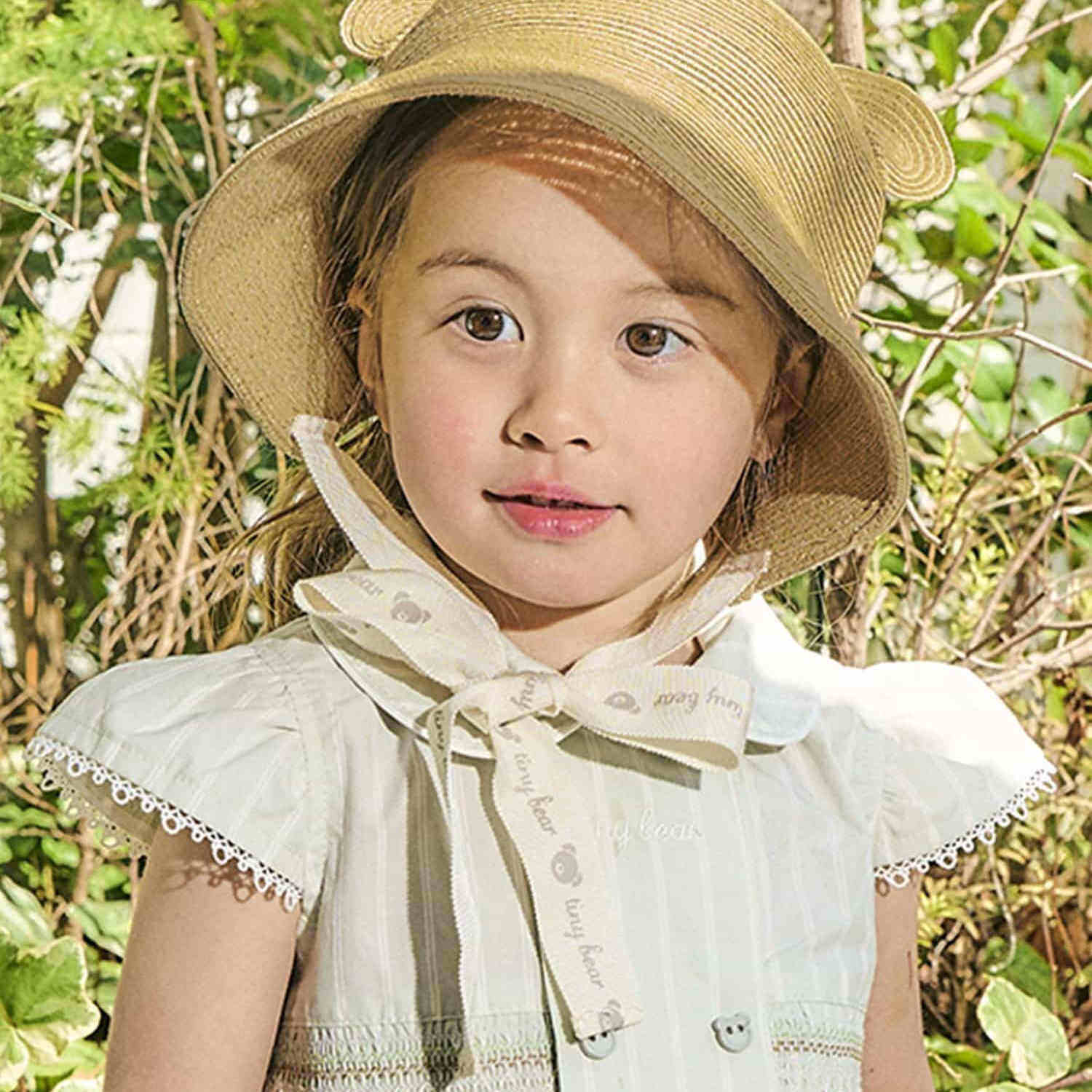 日本 tinybear 2025夏泰迪熊耳朵女童海边麻绳编织防晒遮阳帽草帽