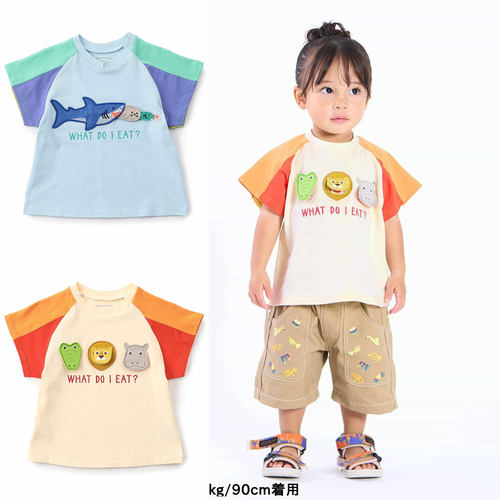 日本 BITZ 2026春夏儿童卡通立体动物园宽松圆领拼色插肩短袖T恤