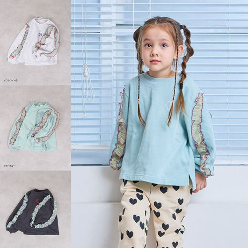 日本 MARKEYS 2026春秋女童装雪纺荷叶花边宽松运动圆领毛圈卫衣