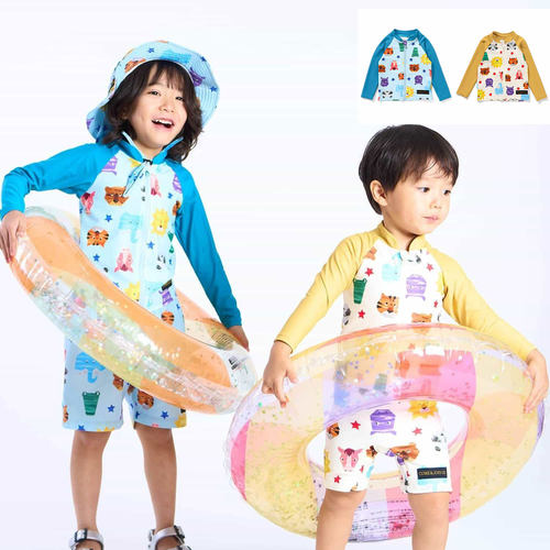 日本 bitz 2026夏儿童动物园海边防晒防紫外线90%速干泳衣冲浪衣