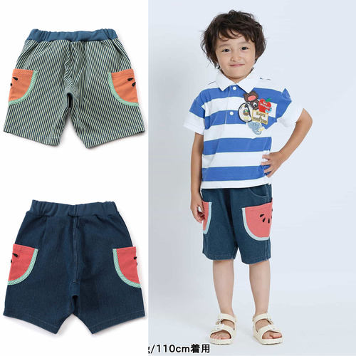 日本 BITZ 2025夏儿童裤卡通水果西瓜大口袋宽松5分裤休闲裤短裤