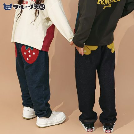 日本 zoomic 2025秋儿童刺绣香蕉草莓大屁股兜挽腿松紧运动休闲裤