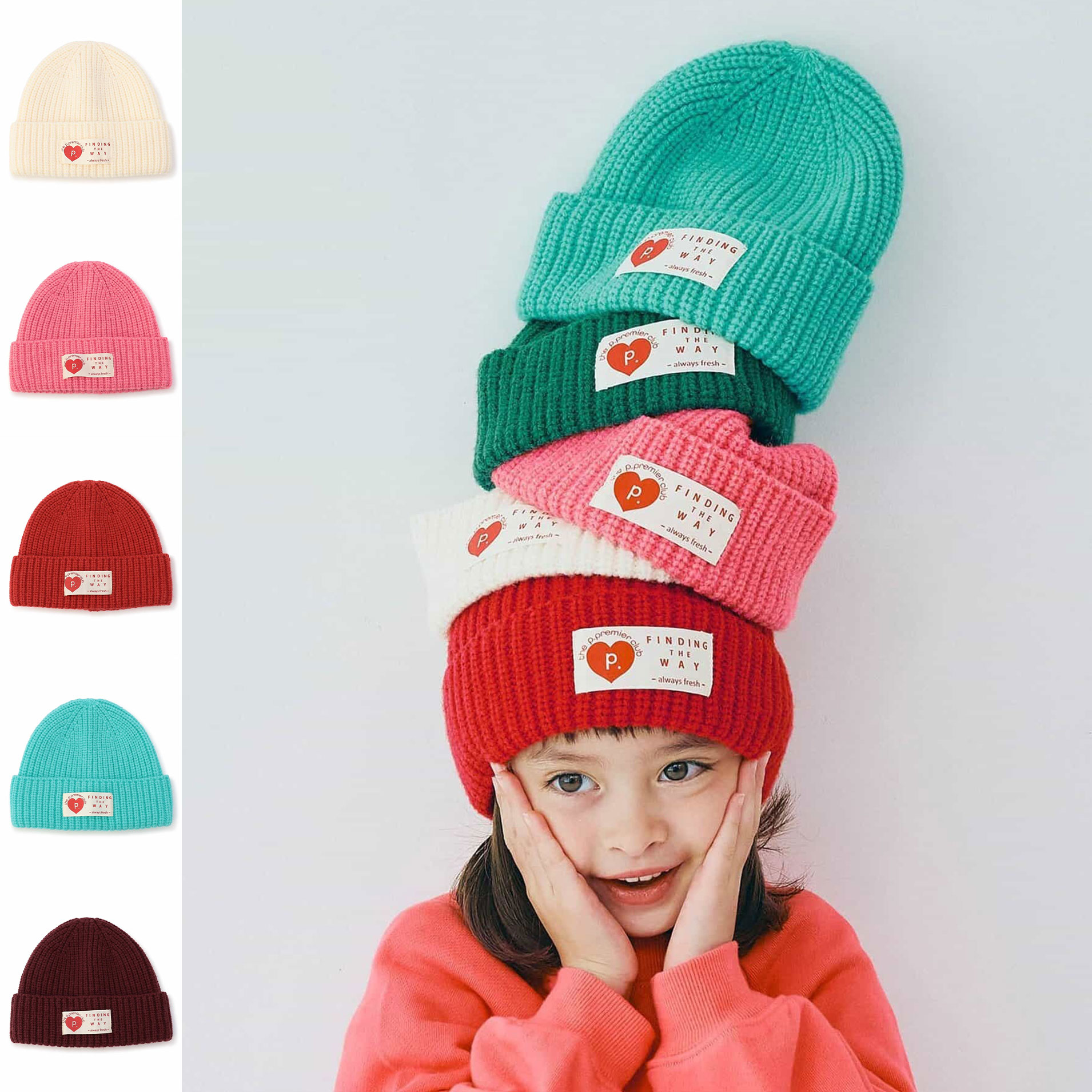 日本 p.premier 2024秋冬儿童帽柔软棉弹力松紧保暖针织毛线帽子