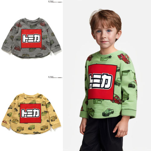 日本多美卡 BITZ 2025春秋儿童汽车卡车消防车警车打底衫长袖T恤