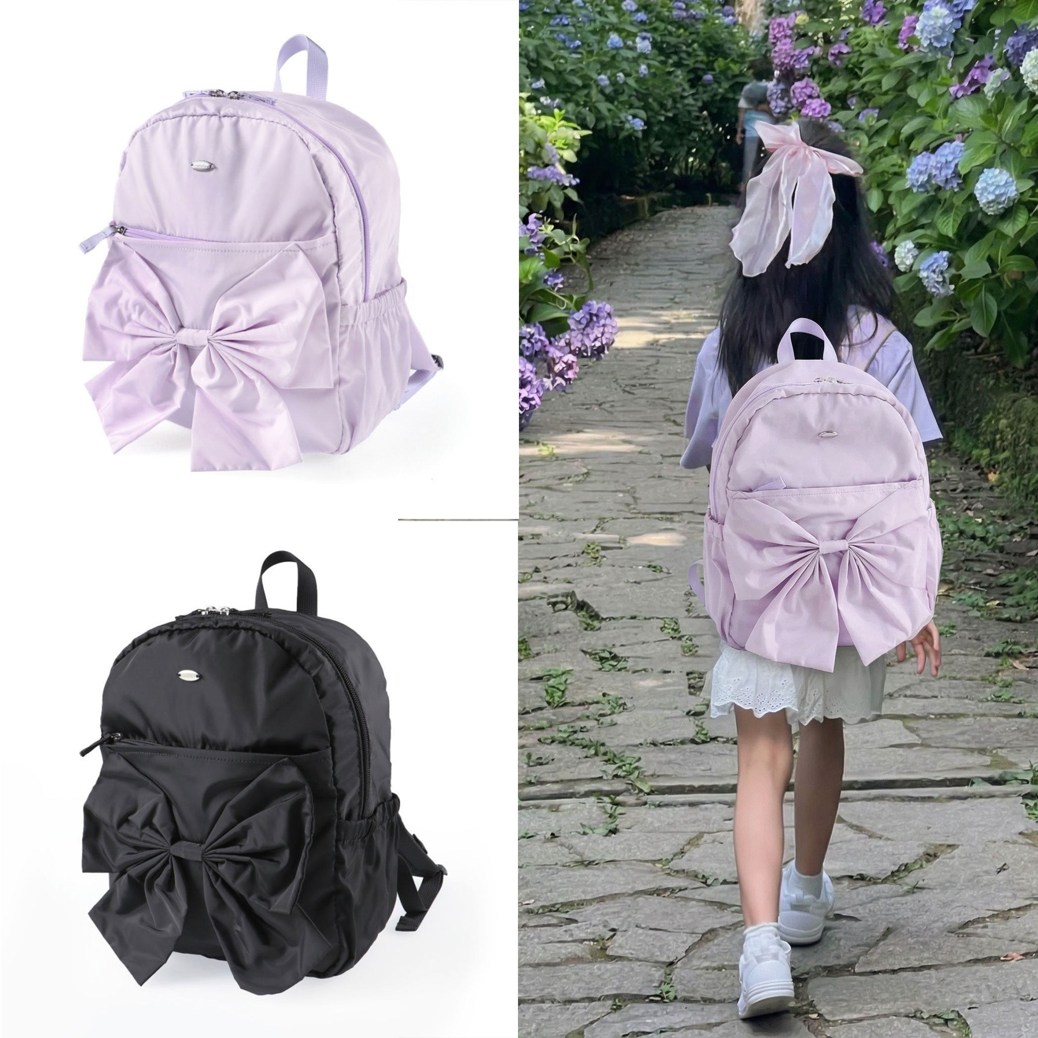 日本 branshes 2026女童户外登山上学书包水壶蝴蝶结双肩背包12L