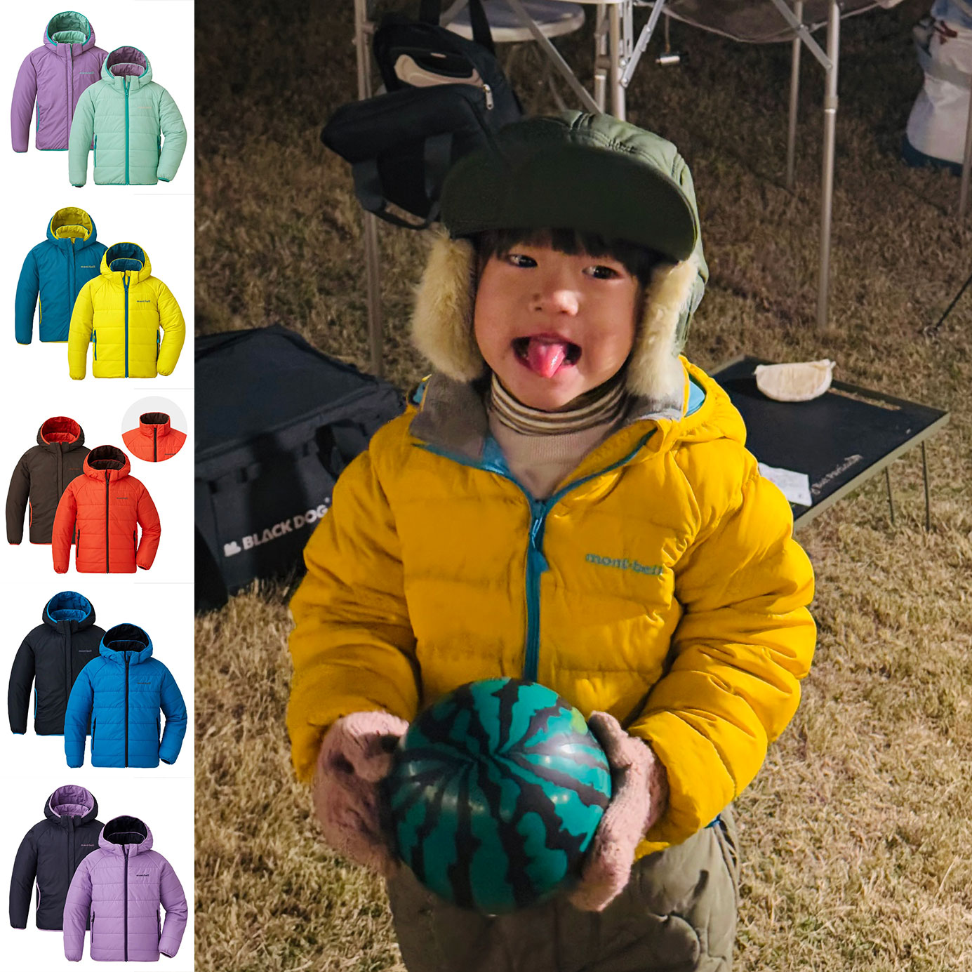 日本美山 montbell 2025秋冬儿童防水轻薄保暖双面连帽拉链羽绒服