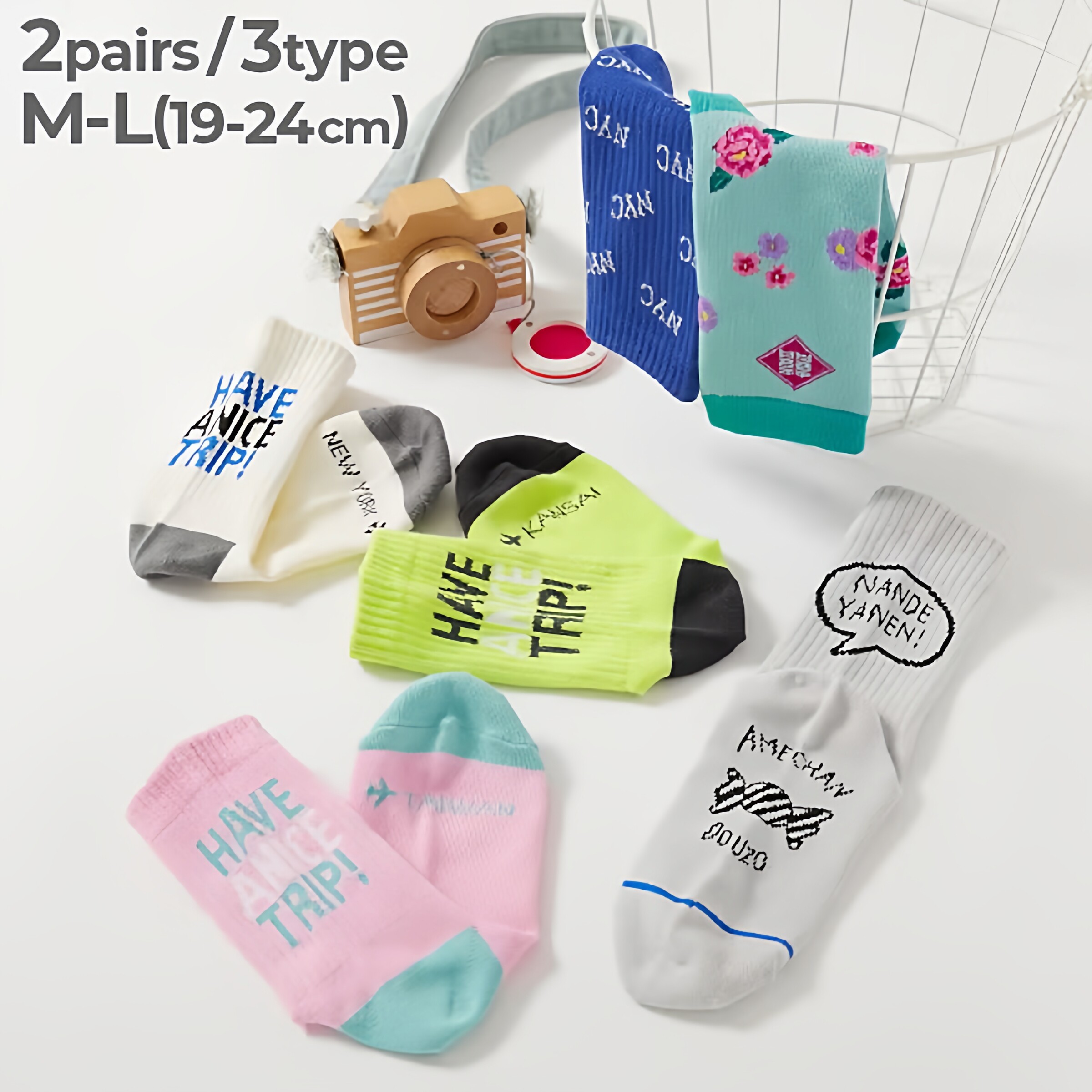 日本 devirock 2026夏女童双喜卡通中筒纯棉吸汗弹力运动袜子2双