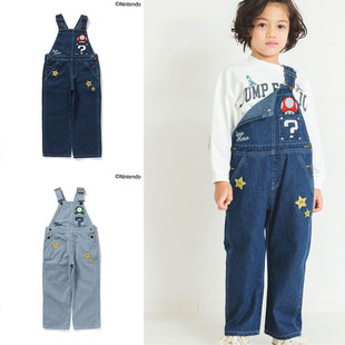 日本超级马里奥刺绣蘑菇 BREEZE 2024春秋儿童裤休闲牛仔裤背带裤