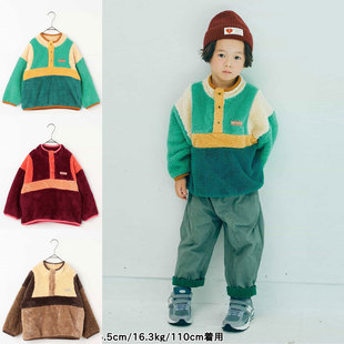 日本 p.premier 2025冬儿童内胆摇粒绒保暖拼色高领按扣棉服夹克