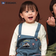 日本 zoomic 2025秋儿童假两件警车华夫条纹背心运动圆领长袖T恤