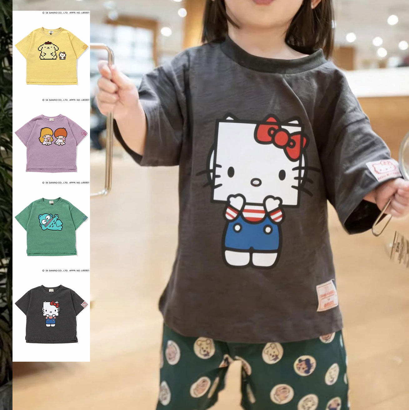 日本三丽鸥 FOKIDS 2026夏女童装 hello kitty 布丁狗圆领短袖T恤