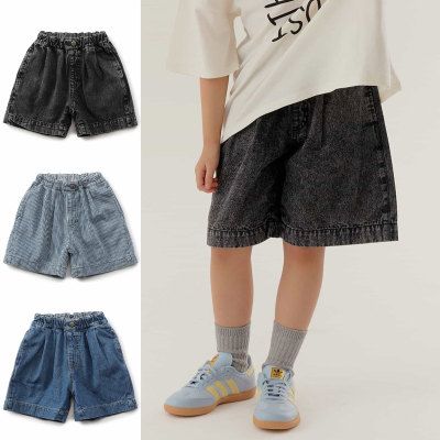 日本 BREEZE 2026夏儿童雪花复古做旧街头滑板运动5分裤牛仔短裤