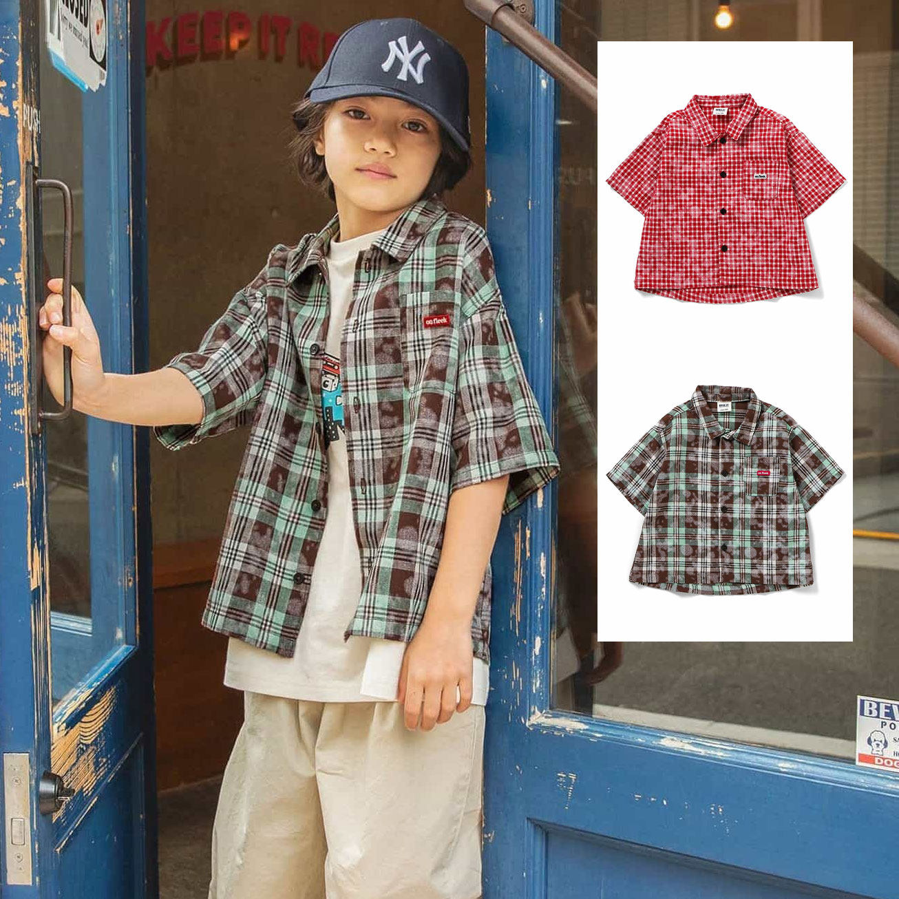 日本 BREEZE 2026春儿童装彩色条纹格子轻薄透气翻领短袖上衣衬衫