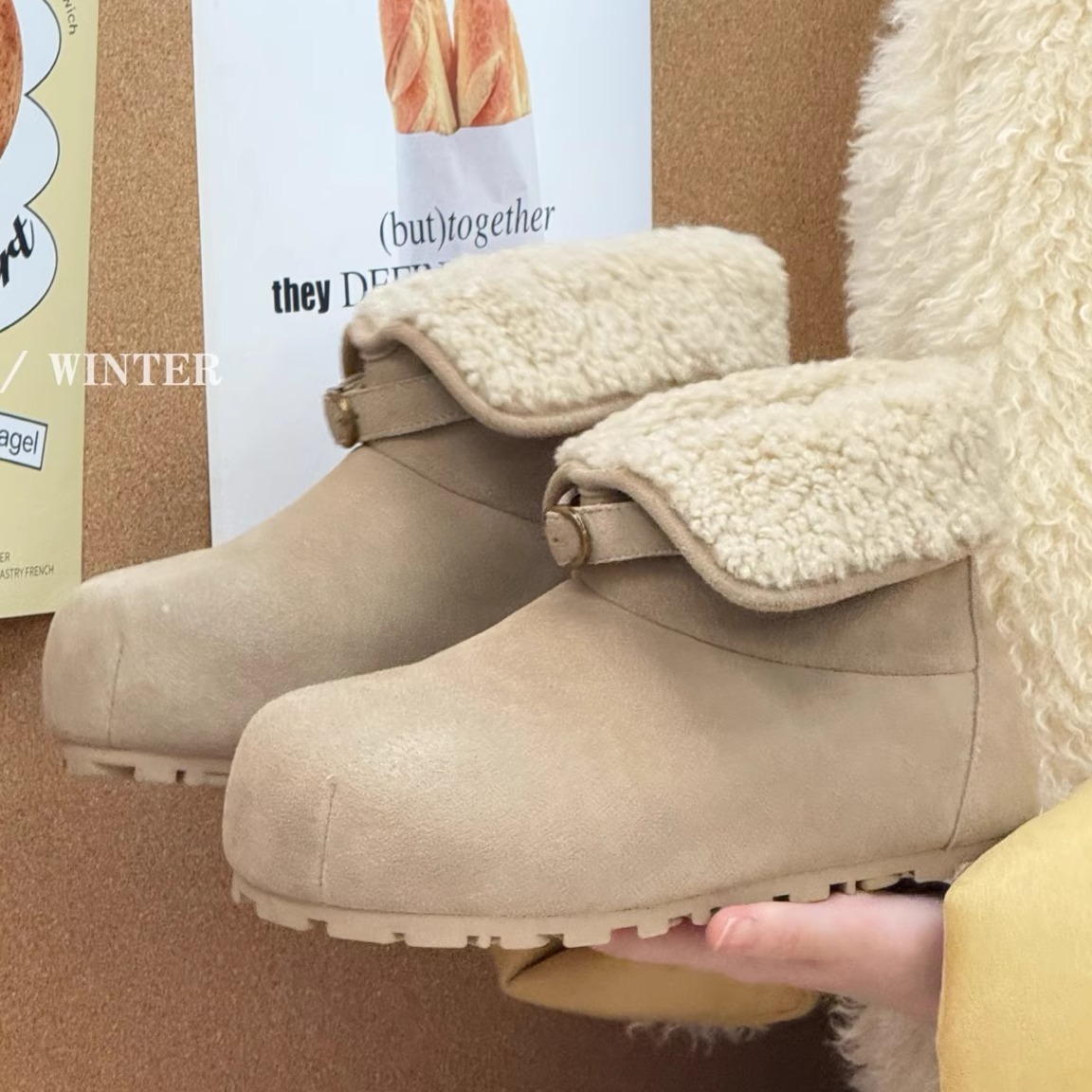 内增高两穿雪地靴女2025秋冬新款时尚磨砂皮翻领低筒短靴勃肯棉鞋
