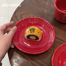 釉下彩红色托盘 咖啡杯碟牛奶陶瓷杯托甜品盘圆餐盘子点心小碟子