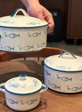 年年有鱼釉下彩炖盅！高温陶瓷蒸蛋炖燕窝汤盅双耳小碗带盖泡面碗