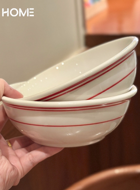 红线小边碗！德士敦5.8英寸吃饭碗喝粥酸奶碗釉下彩陶瓷糖水小碗