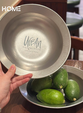 复古大汤碗工业风304不锈钢沙拉盘子露营户外西餐厅圆深盘泡面盆