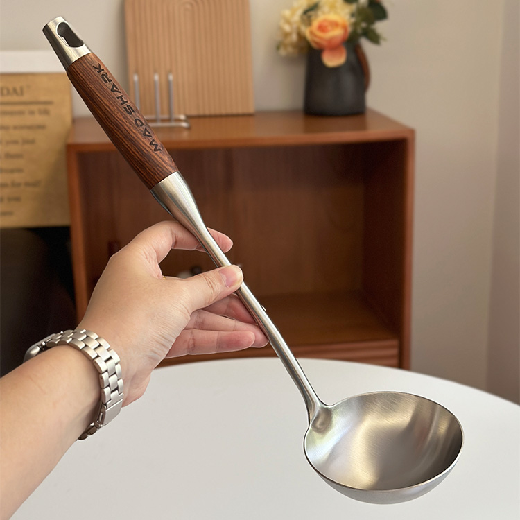 花梨木手柄+304不锈钢汤勺炒勺