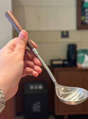 胡桃木小汤勺！304不锈钢分餐勺复古餐厅小火锅公用勺粥勺菜勺子