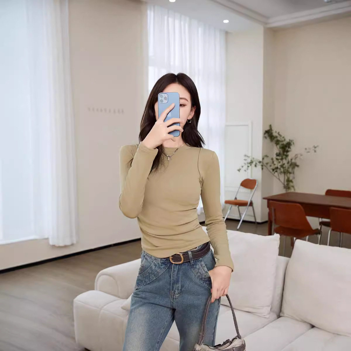 好莱芬可可羊绒打底衫女士短款显瘦秋冬百搭修身保暖上衣新品7014