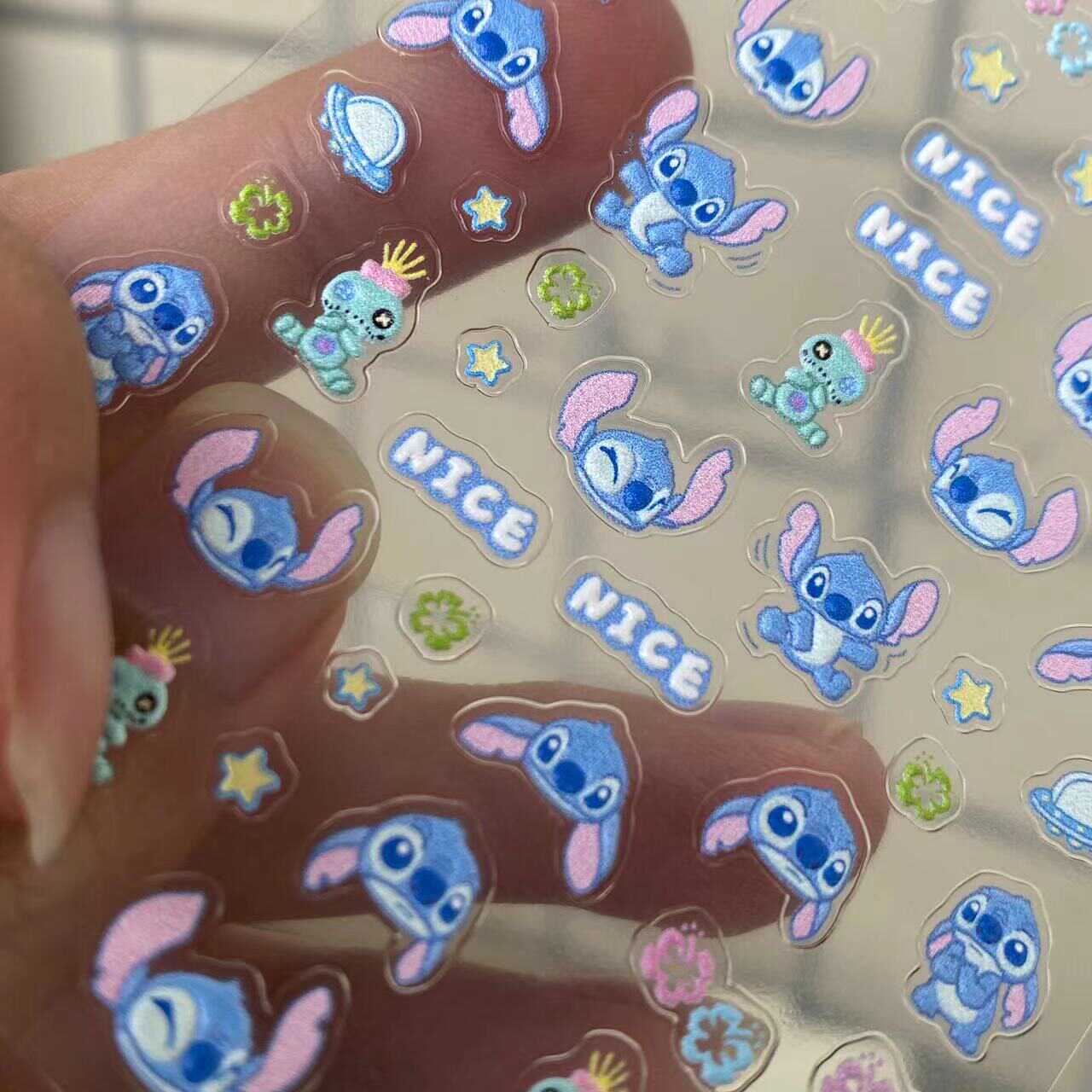 背胶可爱卡通蓝色指甲贴纸史迪仔