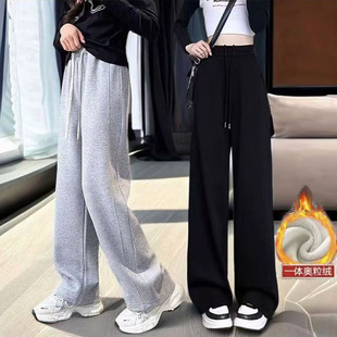 女童裤子冬加绒阔腿裤薄绒一体绒春秋款爆款2025新款中大童直筒裤
