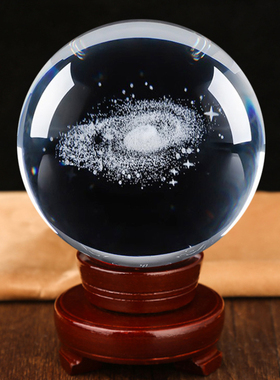 3D激光内雕银河系星空月球地球麋鹿一帆风顺玻璃球水晶球摆件定制