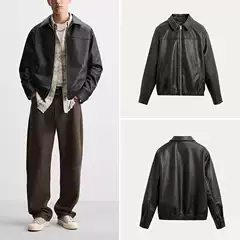 Men's Fashionable Loose-Fit Faux Leather Jacket with Notched Collar and Zipper, Spring New Arrival 4027300