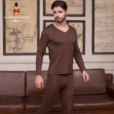 GP企鹅卫队 男款V领莫代尔厚款保暖内衣套装 GMN11320