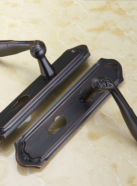 老铜匠黑色油古ORB纯铜门锁简洁弧形手柄时尚奢华百搭大面板73366