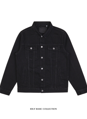 IDLT 修身牛仔夹克 黑色牛仔衣 水洗工装外套 机车男女街头潮 ins