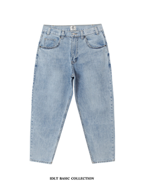 IDLT 90S 高质重磅浅蓝色锥形宽松牛仔裤 原创萝卜裤牛仔裤复古男