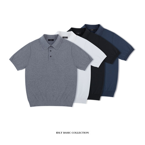 IDLT Polo衫桑蚕丝混纺针织正肩翻领简约基础通勤欧美休闲老钱潮