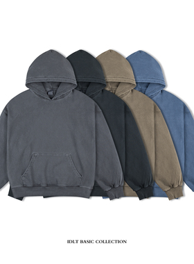 IDLT 染色炒色洗褪 420g全棉 落肩廓形套头帽衫衣水洗做旧宽松ins