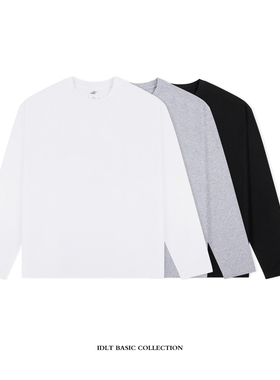 IDLT 正肩 215g 高品质纯棉黑白灰长袖T恤宽松打底衫男基础款百搭