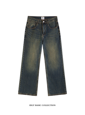 IDLT 宽松微喇 泥染水洗 高品质猫须马骝牛仔裤2021M靴阔腿潮男女