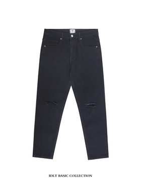 IDLT 弹力锥形牛仔裤  黑色原创高质膝盖破洞割烂牛仔裤男街头ins
