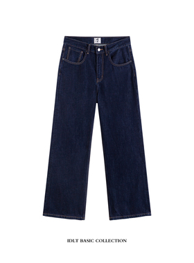 IDLT 宽松微喇12.5oz原色水洗高品质深蓝色牛仔裤2021M阔腿潮男女