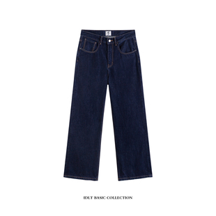 IDLT 2021M阔腿潮男女 宽松微喇12.5oz原色水洗高品质深蓝色牛仔裤