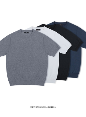 IDLT 针织T恤桑蚕丝混纺正肩短袖男女简约通勤休闲基础老钱欧美