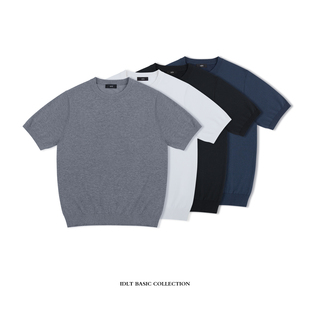 IDLT 男女简约通勤休闲基础老钱欧美 针织T恤桑蚕丝混纺正肩短袖