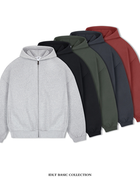 IDLT 500g重磅加绒加厚 廓形落肩拉链帽衫宽松卫衣百搭保暖欧美潮