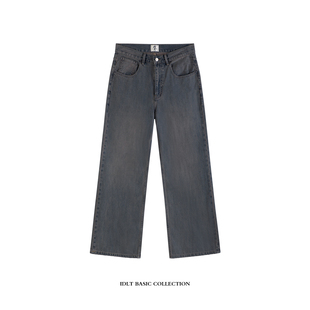 IDLT 2021M阔腿潮cleanfit男女 宽松微喇泥染水洗高品质复古牛仔裤