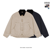 夹克重磅珠帆布成衣染色水洗外套廓形棉衣宽松 短宽工装 IDLT 15oz